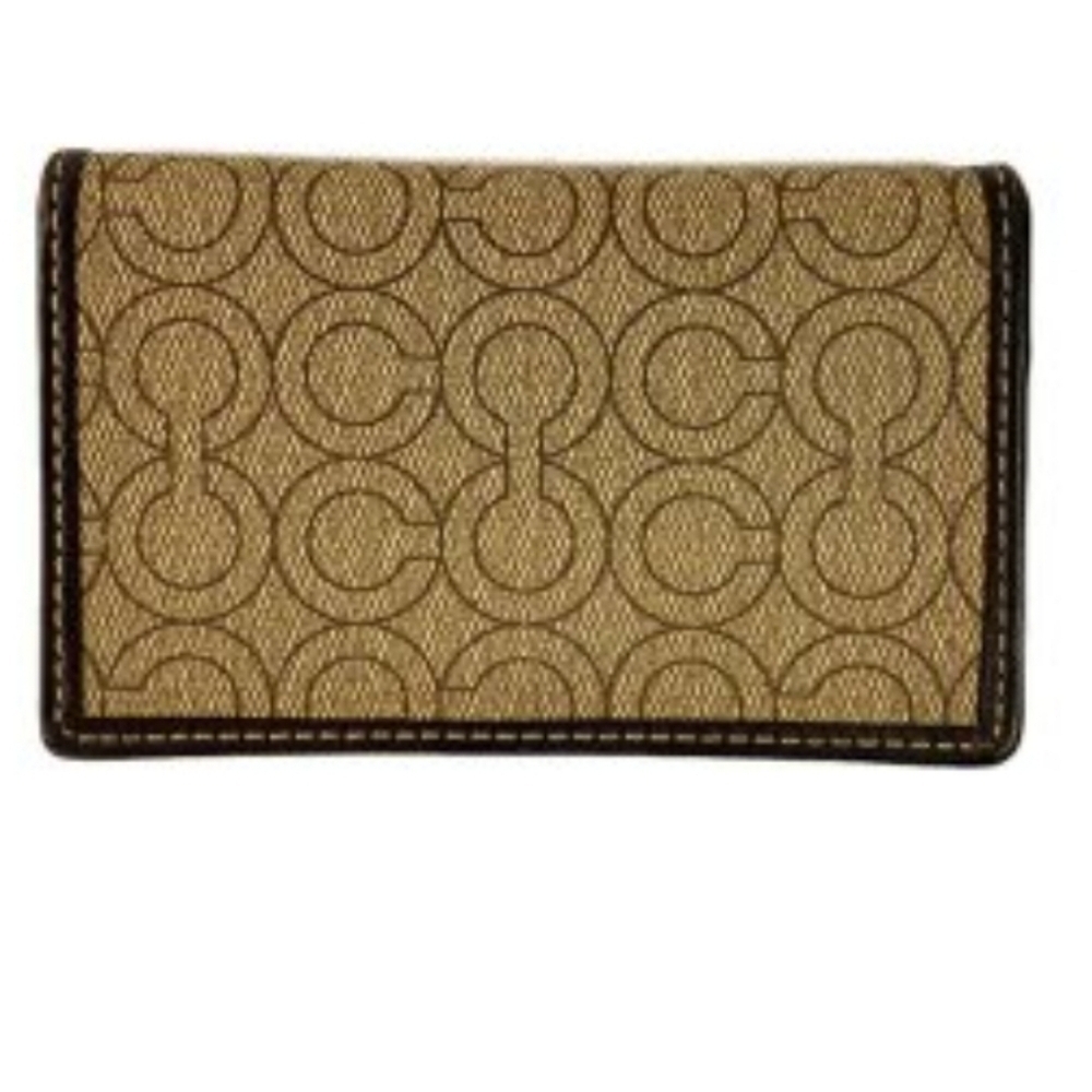 New Coach Vintage Khaki/Mahogany Logo Leather Trifold Key Case Wallet #74226 NWT